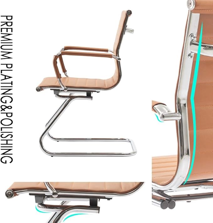 DM Furniture Office Desk Chair No Wheels Set of 6 PU Leather Computer Chairs Mid Back Guest Chairs for School Reception Conference Waiting Room, Terracotta