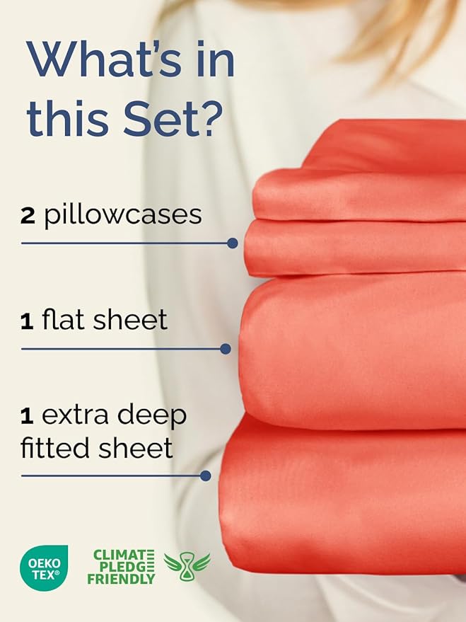 Extra Deep Pocket Full Sheets - 4 Piece Breathable & Cooling Bed Sheets - Hotel Luxury Bed Sheet Set - Soft, Wrinkle Free & Comfy - Easily Fits Extra Deep Mattresses - Deep Pocket Coral Sheets Set