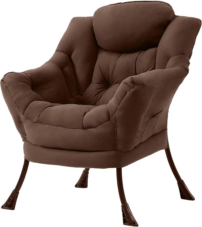 Tiita Lazy Chair, Modern Large Accent Lounge Armchair, Comfy Leisure Sofa Reading Chair for Bedroom, Living Room, Dorm Rooms, Garden and Courtyard, Brown