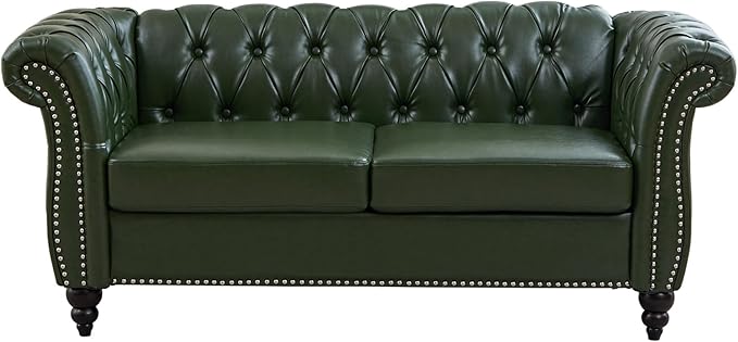 QHITTY Accent Sofa, Chesterfield Loveseat Modern Leather Couch Upholstered Sofa with Tufted Back for Living Room Furniture (Green)