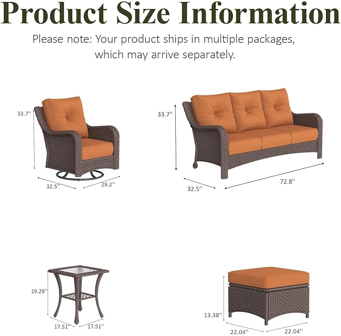 LayinSun 9 Piece Wicker Outdoor Furniture Set with 6-inch Comfy Cushions, High Back Patio Furniture Set with Swivel Rocking Chairs and Side Table