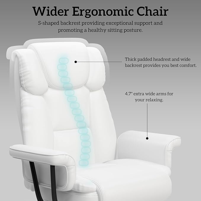GYI Criss Cross Chair with Wheels, 160°Big and Tall Reclining Office Desk Chair with High Back, Wide Seat, Arms, Footrest, White