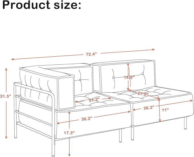 MCombo Modular Sofa Couch with Removable Cushion, Accent Sofa Chair, Upholstered Sofa for Living Room, Apartment, Office (Chocolate, Two Seats)