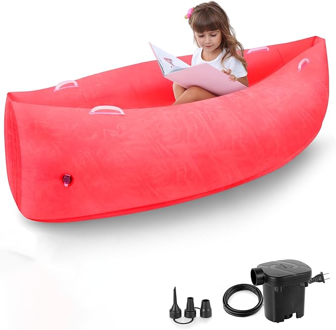 Toggloo Sensory Chair for Kids, 60" Inflatable Peapod for Children, Peapod Canoe, ADHD Sensory Pea Pod - Sensory pod for Autistic Children, Includes Electric Air Pump-Red