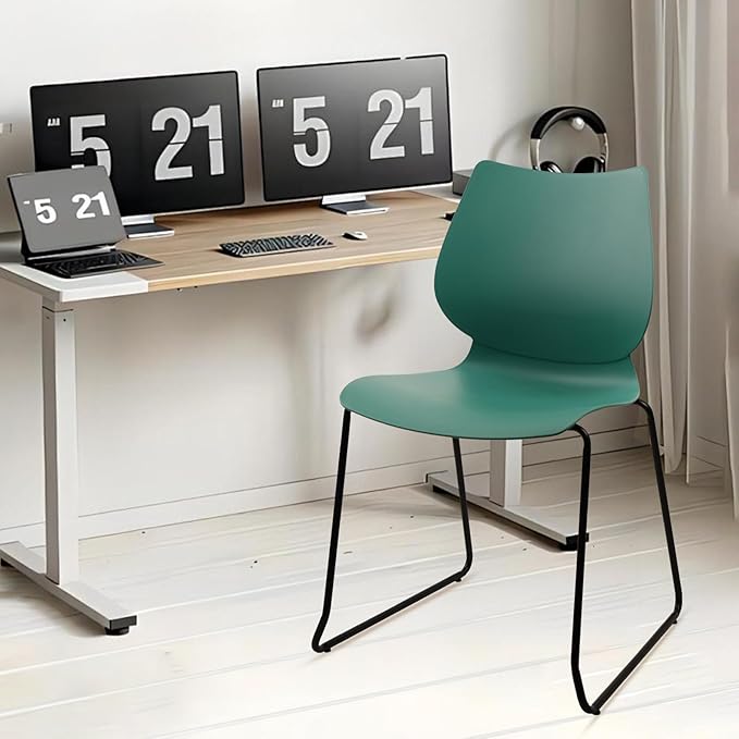 Stackable Waiting Room Chair, Stacking Office Chair with Ergonomic Lumbar Support and Metal Legs, Plastic Desk Chairs for Conference School Church Guest Reception Set of 12, Green