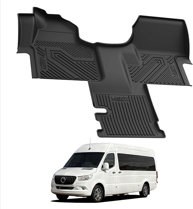 LASFIT Floor Mats for Mercedes Benz Sprinter 1500/2500/3500 2025 2024 2023 2019-2022 (Fit Cargo Van & Cab Chassis), All Weatehr TPE Floor Liners Custom Fit Sprinter 1st Row with Center Aisle Liner