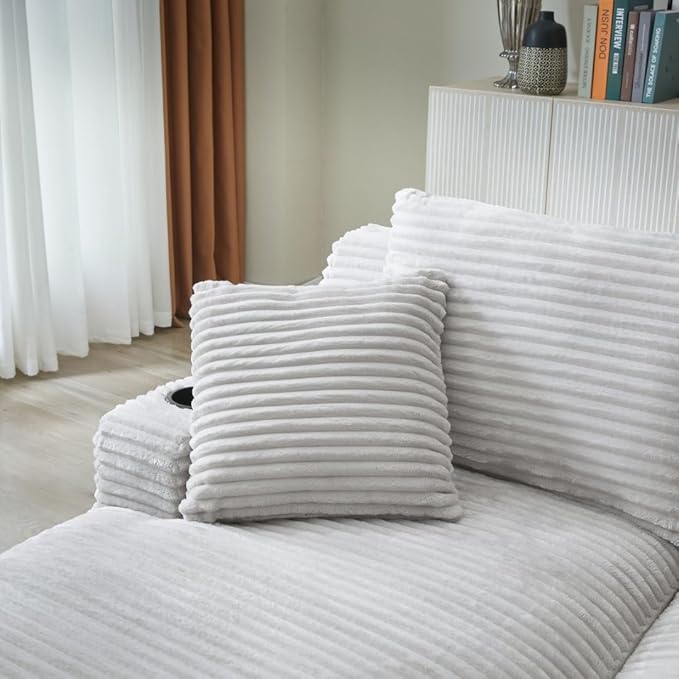 71" Oversized Double Chaise Lounge Sofa Indoor Boneless Sleeper Daybed, Fluffy Corduroy Upholstered Compressed Cloud Couch Loveseat Sofabed, Floor Chair w/Cupholders, Side Pockets for Living Room