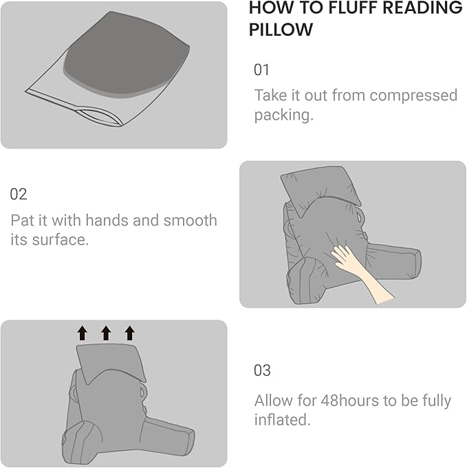 Unisakey Portable Reading Pillows with Headrest for Bed Sitting Up(Grey Oeko-Tex), Velvet Back Pillow with Arms & Pockets for Adults, Support Memory Foam Bed Pillow for Dorm/Reading/Watching/Gaming