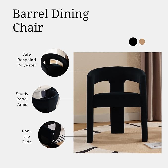 DAYALANE Modern Barrel Dining Chair, Upholstered Accent Kitchen Chair with Arms Comfy Velvet Side Chair for Living Room/Home Office/Reception, Black Velvet