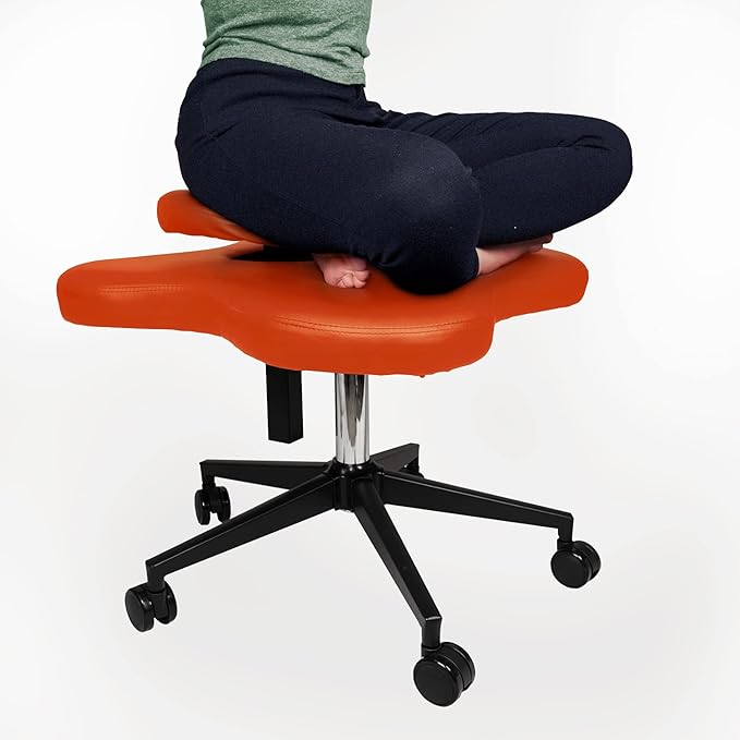 Ergonomic Cross-Legged kneeing Chair, 360° Swivel Meditation Seat for Office Home, Height Adjustable Posture Corrective Seat with Wheels, Criss Cross Yoga Chair for Reducing Back Pain (Orange)
