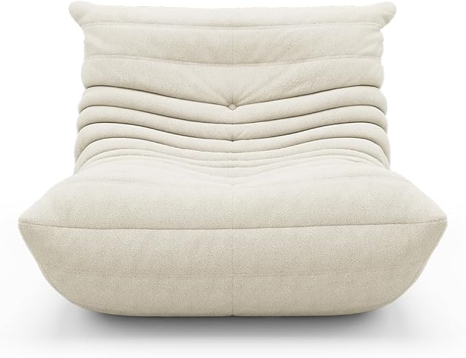 High-end Bean Bag Chair, Fireside Togo Chair with White Teddy Fabric Cover, Comfy & Soft Lazy Floor Lounge Sofa for Bedroom, Living Room, Office or Lounger