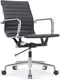 Deluxe Black Office Chair, Mid Back Computer Chair, Vegan Leather Desk Chair, Ergonomic Office Chair for Extra Back & Lumbar Support -Black