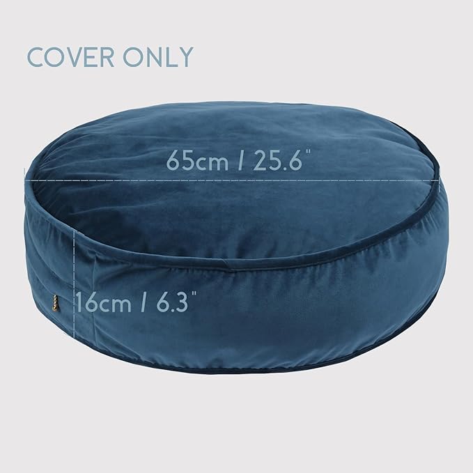 YIUOR Round Floor Pillow Cover Velvet Throw Seating Pouf Yoga Meditation Cushion Plush Case Reading Room Decor Cover Only (25.6IN, Dark Blue)