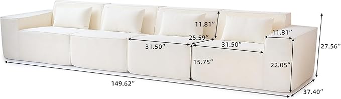 JACH 149" Cloud Sectional Couch, Huge Plus 4 Seater Modular Sofa, Modern Comfy Cloud Couches, Sofas Furniture for Living Room, Office, Apartment, Beige