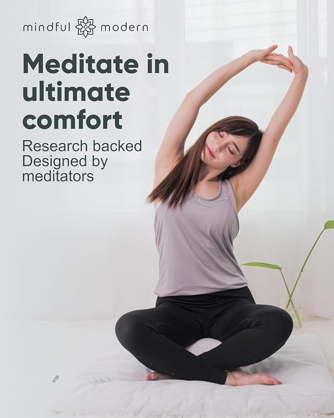 Mindful Modern Large Meditation Cushion for Zafu Yoga - Meditation Pillow for Sitting on The Floor - Buckwheat Hull Filled Yoga Cushion with Removable, Washable 100% Cotton Cover and Carry Handle