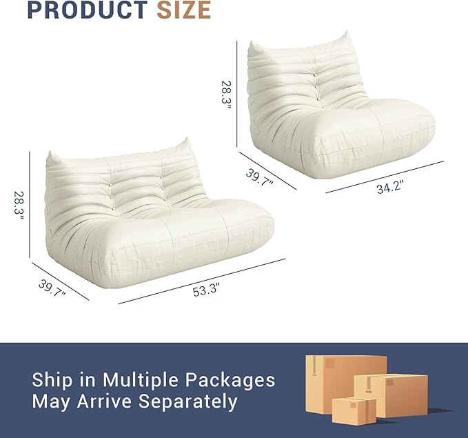 Fireside Chair Lazy Floor Sofa Set, Cozy Memory Foam Bean Bag Chairs, Faux Leather Giant Bean Bag Chair Sofa, Armless Foam Couch Lounger Tatami Recliner for Living Room Bedroom Dorm Office