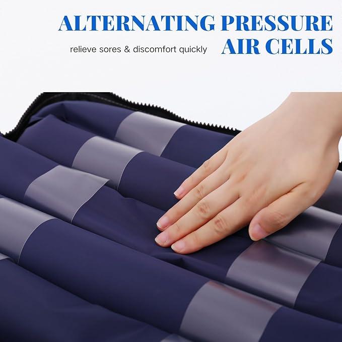 Alternating Pressure Cushion for Wheelchair, Waterproof Pneumatic Air Cell Cushion for Pressure Sores Relief, Relief Pressure Seat Pad with 12 Hour Air Pump