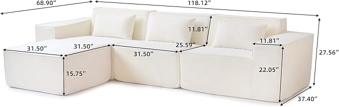 JACH L-Shaped Cloud Sectional Couch, 118" Huge Plus Modular Couch, Modern Comfy Cloud Couches with Reversible Chaise Ottoman, Sofas Furniture for Living Room, Office, Apartment, Beige