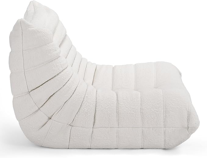 High-end Togo Bean Bag Chair, Fireside Chair with Pure White Jacquard Fabric Cover, Comfy & Soft Lazy Floor Lounge Sofa for Bedroom, Living Room, Office or Salon
