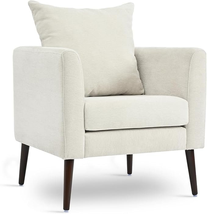 QKFF Barrel Accent Chair with Back Pillow, Large Upholstered Armchair with Solid Wood Legs Modern Reading Chairs for Living Room Bedroom