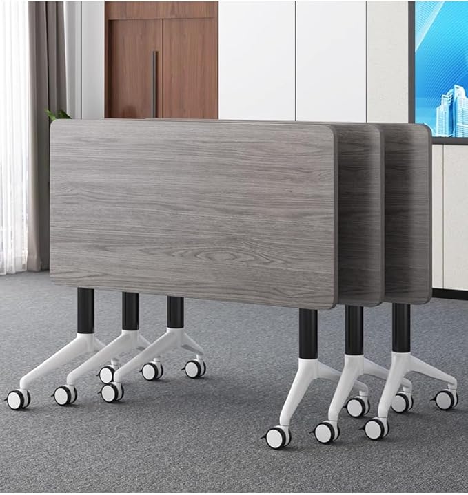 JQUZPCV Conference Table Foldable Meeting Tables, Mobile Training Table with Wheels, Flip Top Rolling Seminar Meeting Table for Office,Meeting Room,classr (Grey, 55.1×23.6×29.5in)