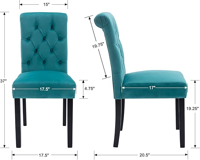 chairus Dining Chairs Set of 2 Mid Century Modern Living Room Chairs with Button Tufted High Back Velvet Armless Chair Comfy Upholstered Side Chairs for Kitchen/Restaurant/Bedroom, Turqs Green