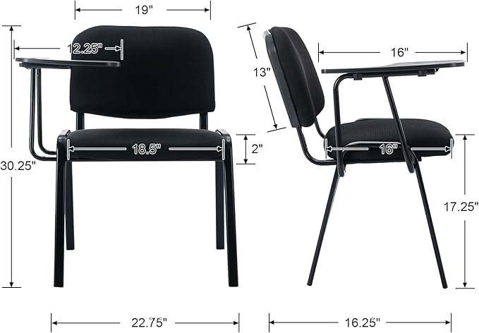 HNY Black Tablet Arm Chairs Set of 10, Mesh Office Waiting Room Guest Nesting Stacking Chairs, Reception Chairs with Flip-Up Table Conference Chairs for School Classroom Training Meeting Room