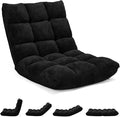 MAT EXPERT 14-Position Floor Chair, Floor Gaming Chair w/Soft Coral Fleece, Alloy Steel Frame, Padded Lazy Couch Recliner, Floor Chair with Back Support for Reading, Meditating, Playing Game (Black)