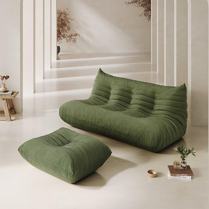 Bean Bag Chair for Adults,Armless Fireside Chair Comfy Corduroy Lazy Floor Sofa,Lounge Chair Lazy Sofa Couch Memory Foam Bean Bag for Living Room, Apartment Office,(Olive Green)
