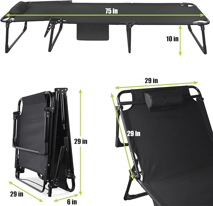 FozsKeylf Folding Camping Cot, Adjustable Camping Cot for Adults, Portable Reclining Lounge Chair with Mattress/Pillow, 1200 D Oxford Camping Cots for Indoor/Outdoor