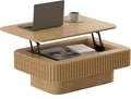 SZTHHDF Lift Top Coffee Table for Living Room,Rectangle Handmade Solid Wood Strips, Fluted Coffee Table with Hidden Storage Compartment Small Space Office Apartment (38.6" L×26.8''W×13.8''H-Natural)