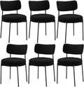 Stabrech Black Boucle Dining Chairs Set of 6, Upholstered Dinner Chair with Metal Frame, Dining Room Chairs with Padded Seat, Round Modern Seating for Living Room