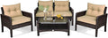 HAPPYGRILL 4-Piece Patio Furniture Outdoor Rattan Wicker Sofa Set with Cushions & Coffee Table with Tempered Glass Table Top and Storage Shelf