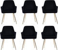 Purgreen Velvet Dining Chair Set of 6 - Modern Mid-Back Accent Chair with Gold Plating Legs - Comfy Upholstered Chair for Living Room，Restaurant & Reception Room (Velvet Black, Set of 6)
