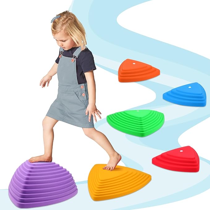 Gentle Monster Stepping Stones for Kids, Set of 6/8/11 PCS for Balance with Non-Slip Bottom - Exercise Coordination and Stability (6 pcs Classic)