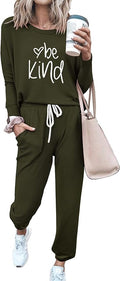 PRETTYGARDEN Women Fall 2 Piece Lounge Outfit Long Sleeve Tops High Waisted Jogger Pants Set Spring Travel Clothes Tracksuit