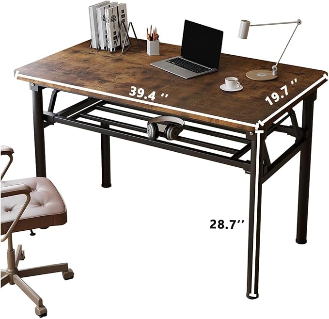 Folding Desk, 39.4" Foldable Desk for Small Spaces - Space Saving Folding Computer Desk, Portable Compact Design for Home Office, Bedroom, Dorm & Apartment, No Assembly Required