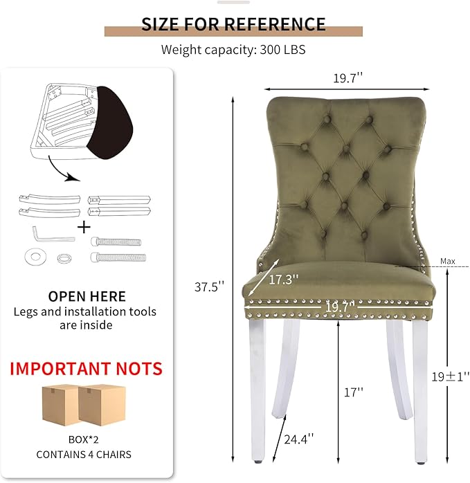 YeahFurn Mid Century Modern Dining Chairs Set of 4, Olive Velvet Upholstered Tufted Back, Kitchen & Dining Room Chairs, Brushed Silver Metal Legs, Nailhead Trim, Sillas para Comedor (Olive, 4 Pcs)