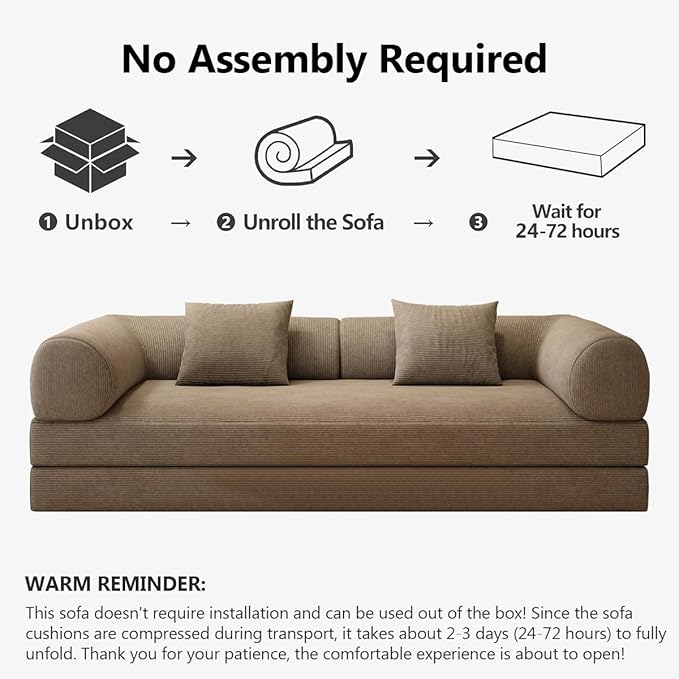 YUODL 78.8" Modular Sofa Bed - 4-in-1 Convertible Design with Corduroy Fabric and High Density Sponge, Removable Cover and Fixed Frame