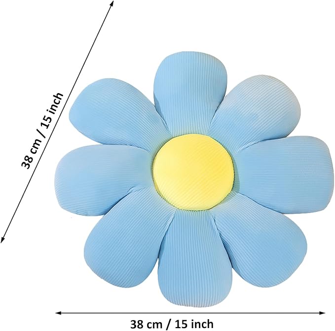 Grafingy Flower Pillow, Flower Shaped Throw Pillow Floor Pillow Soft Seating Cushion Room Decor Plush Pillow for Bedroom, Sofa, Bed, Reading (15 inch, Blue)