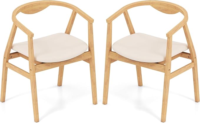 GOFLAME Bamboo Accent Chair Set of 2, Mid-Century Modern Armchair with Padded Seat, Curved Backrest and Wrap-Around Armrest, Upholstered Reading Chair, Leisure Chair for Living Room, Bedroom