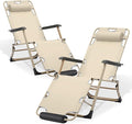 Athena Collection Zero Gravity Outdoor Lounge Chair Set of 2, 26" Width Reclining Pool Lounge Lawn Chairs Recliner with Headrest Foot Pad, Outdoor Chaise for Beach Patio Backyard Outside, Beige