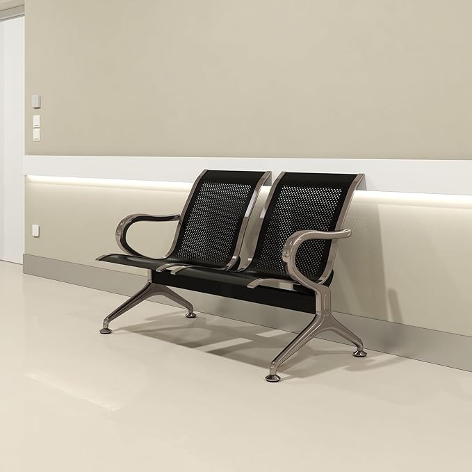 Kinfant Waiting Room Chair Bench Set - 2-Seat Office Guest Benches Reception Chairs with Arms for Airport, Hospital, Bank, Salon, Barbershop, Hall, Room Conference(Black Mesh)