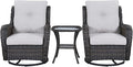 Rilyson Wicker Rocking Chair Swivel Chairs - 3 Piece Rocker Patio Furniture Set Rattan Rocking Bistro Sets with Glass Top Side Table for Outdoor Porch Deck Garden Backyard (Brown/Beige)