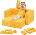 MeMoreCool Modular Kids Couch, Corduroy Play Toddler Couch for Bedroom Playroom Furniture, Convertible Foam Kids Sofa Bed, Fold Out Baby Sofa for Girl Boy, Yellow