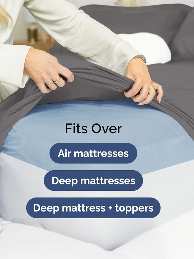 CGK Linens Extra Deep Pocket King Sheets - 4 Piece Breathable & Cooling Bed Sheets - Hotel Luxury Bed Sheet Set - Super Soft, Wrinkle Free and Comfy - Fits Extra Deep Mattresses - Dark Grey Sheets Set