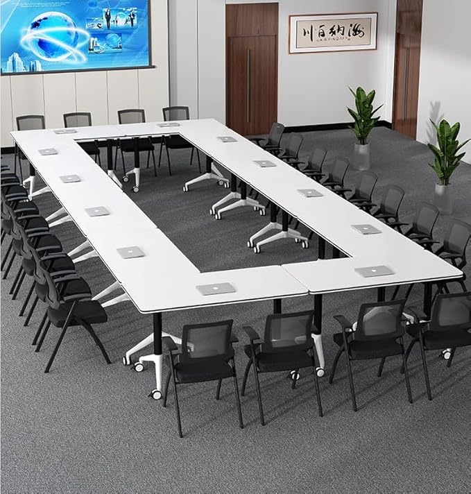 JQUZPCV Conference Table Foldable Meeting Tables, Mobile Training Table with Wheels, Flip Top Rolling Seminar Meeting Table for Office,Meeting Room,classr (White, 55.1×23.6×29.5in)