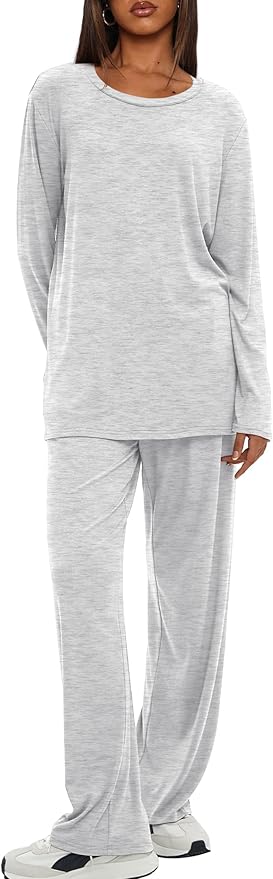 Darong Women's 2 Piece Lounge Set Casual Long Sleeve Crew Neck Tops Wide Leg Pants Travel Airport Outfit Matching Sets