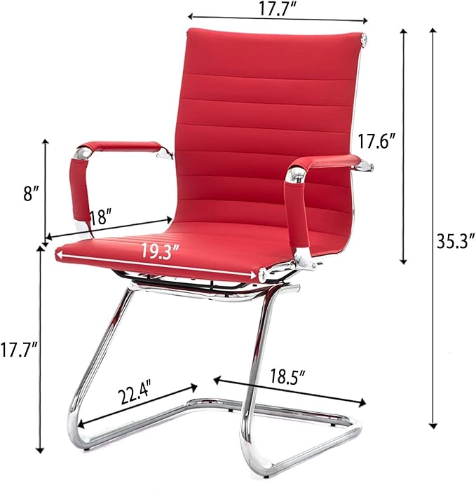 DM Furniture Office Desk Chair No Wheels Set of 6 PU Leather Computer Chairs Mid Back Guest Chairs for School Reception Conference Waiting Room, Deep Red
