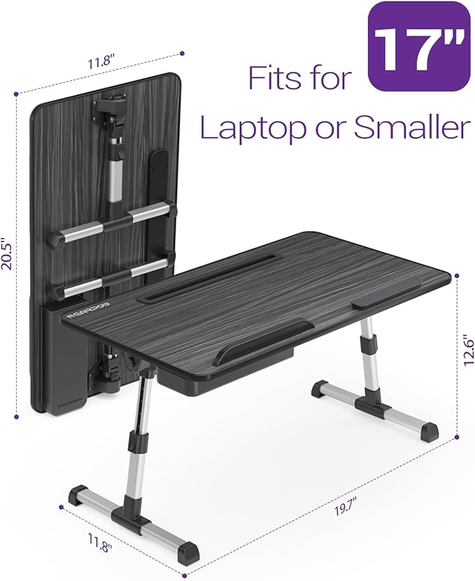 NEARPOW Laptop Bed Tray Table, Height & Angle Adjustable Portable Bed Table,Portable Computer Tray Laptop Stand for Bed W/Tablet Stand & Drawer, Foldable Lap Tablet Table for Sofa Couch Floor Writing